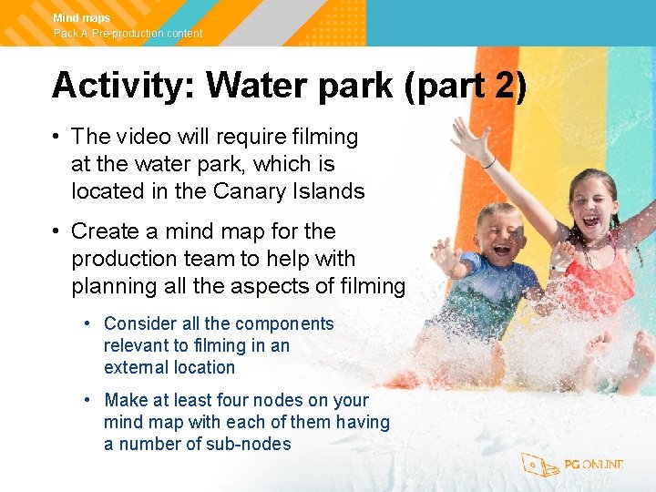 Mind maps Pack A Pre-production content Activity: Water park (part 2) • The video