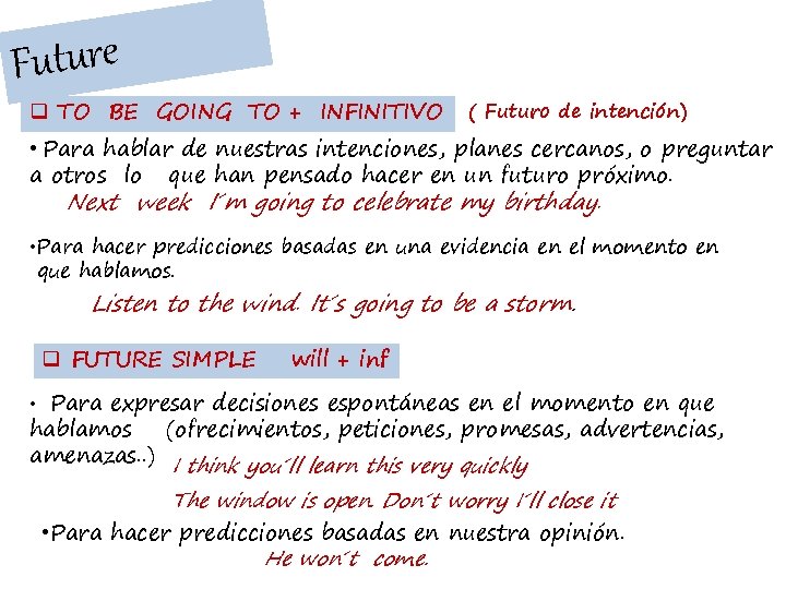 Future q TO BE GOING TO + INFINITIVO ( Futuro de intención) • Para