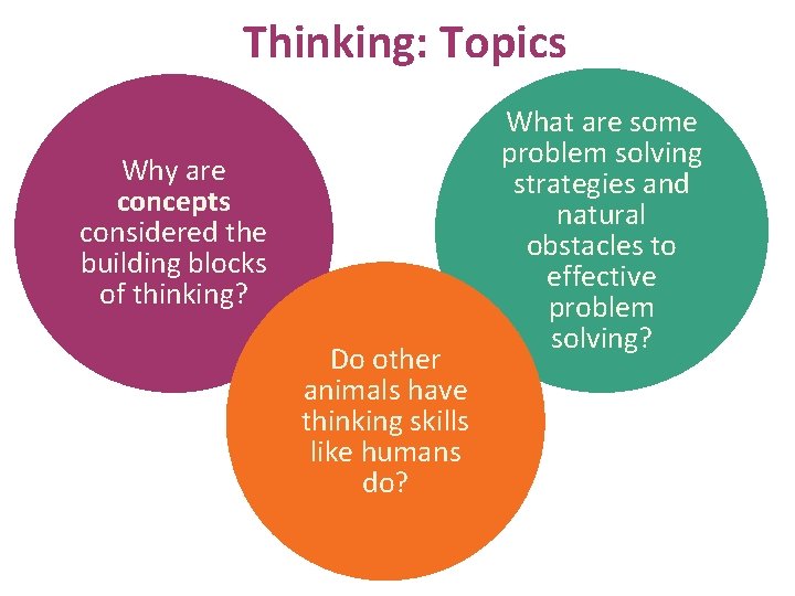 Thinking: Topics Why are concepts considered the building blocks of thinking? Do other animals