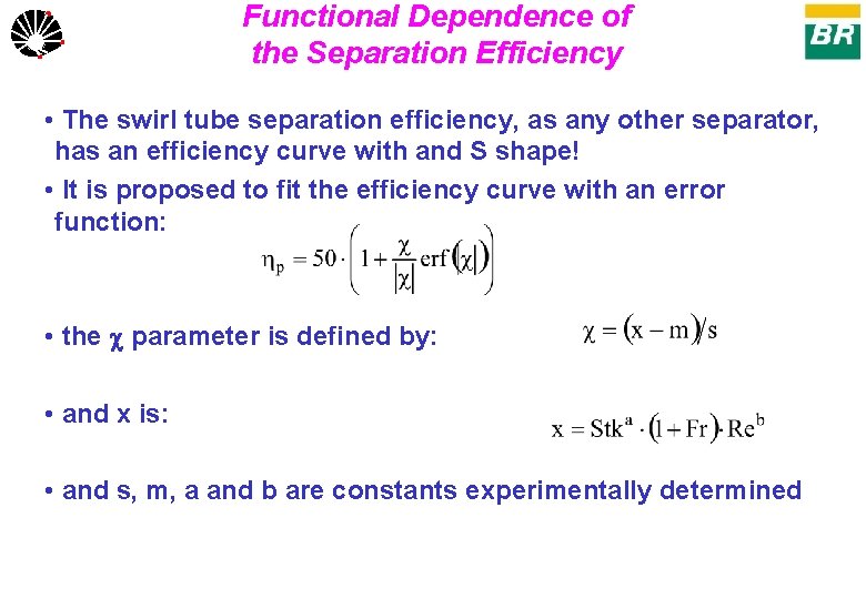 UNICAMP Functional Dependence of the Separation Efficiency • The swirl tube separation efficiency, as