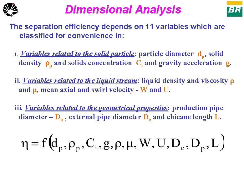 Dimensional Analysis UNICAMP The separation efficiency depends on 11 variables which are classified for