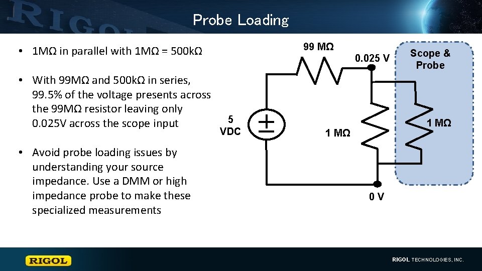 Probe Loading 99 MΩ • 1 MΩ in parallel with 1 MΩ = 500