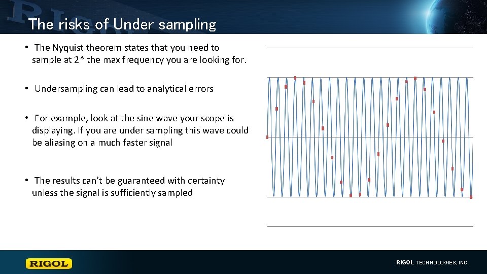 The risks of Under sampling • The Nyquist theorem states that you need to