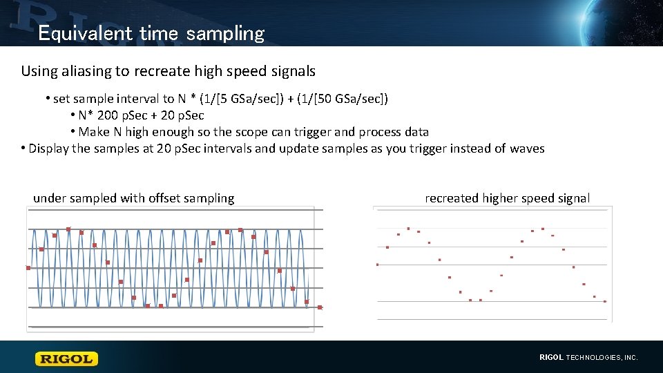 Equivalent time sampling Using aliasing to recreate high speed signals • set sample interval