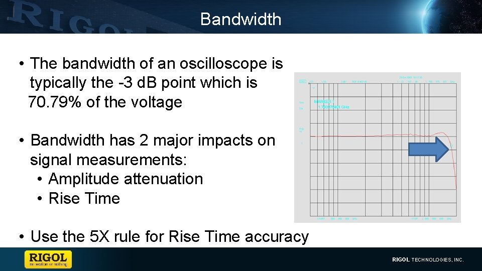 Bandwidth • The bandwidth of an oscilloscope is typically the -3 d. B point
