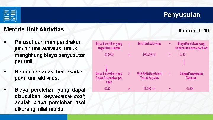 Penyusutan Metode Unit Aktivitas Ilustrasi 9 -10 § Perusahaan memperkirakan jumlah unit aktivitas untuk