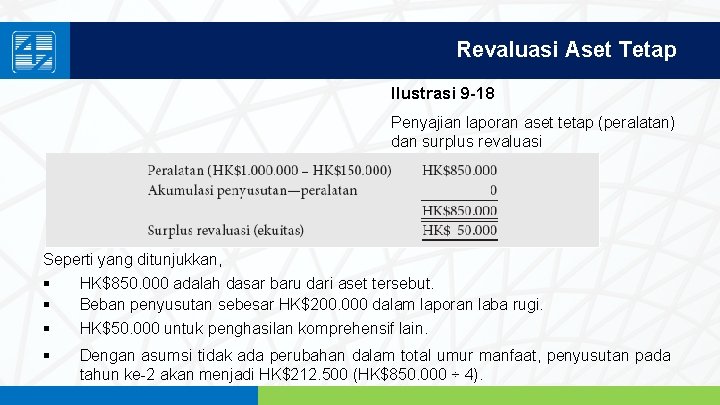 Revaluasi Aset Tetap Ilustrasi 9 -18 Penyajian laporan aset tetap (peralatan) dan surplus revaluasi