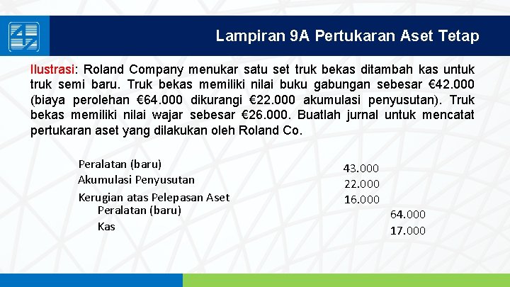 Lampiran 9 A Pertukaran Aset Tetap Ilustrasi: Roland Company menukar satu set truk bekas