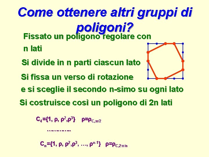 Come ottenere altri gruppi di poligoni? Fissato un poligono regolare con n lati Si