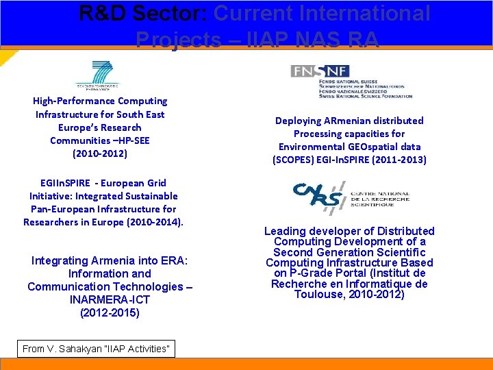 R&D Sector: Current International Projects – IIAP NAS RA High-Performance Computing Infrastructure for South