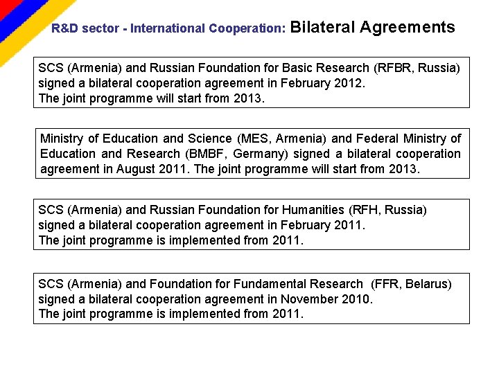 R&D sector - International Cooperation: Bilateral Agreements SCS (Armenia) and Russian Foundation for Basic