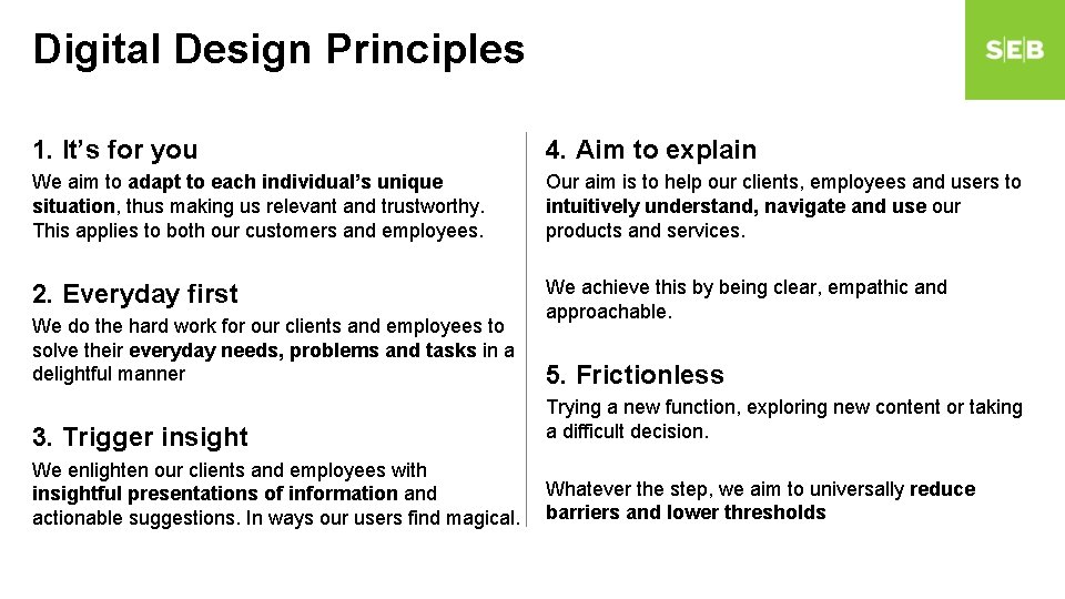 Digital Design Principles 1. It’s for you 4. Aim to explain We aim to