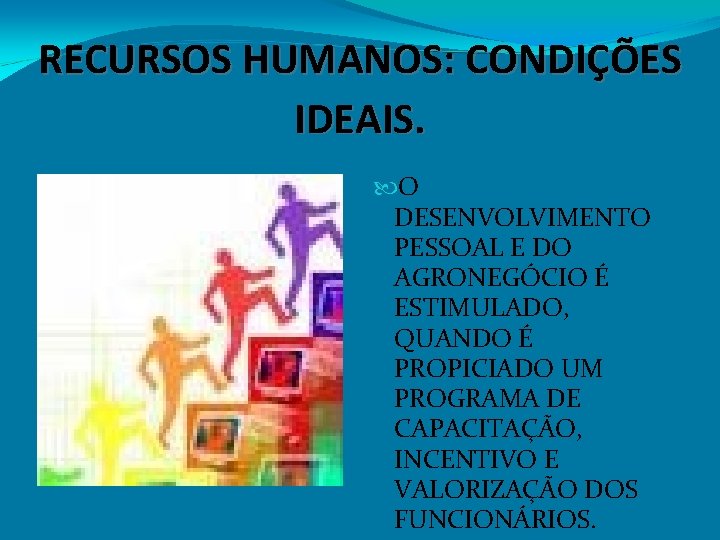 RECURSOS HUMANOS: CONDIÇÕES IDEAIS. O DESENVOLVIMENTO PESSOAL E DO AGRONEGÓCIO É ESTIMULADO, QUANDO É