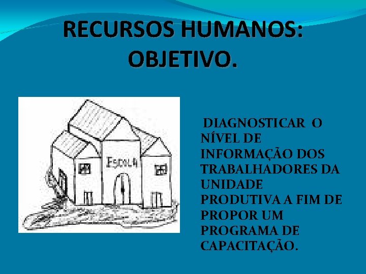 RECURSOS HUMANOS: OBJETIVO. DIAGNOSTICAR O NÍVEL DE INFORMAÇÃO DOS TRABALHADORES DA UNIDADE PRODUTIVA A