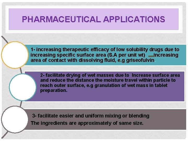 PHARMACEUTICAL APPLICATIONS 1 - increasing therapeutic efficacy of low solubility drugs due to increasing