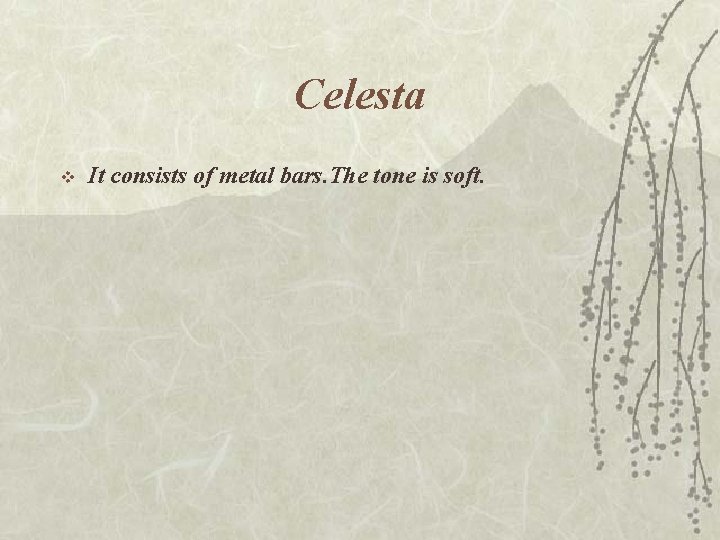 Celesta v It consists of metal bars. The tone is soft. 