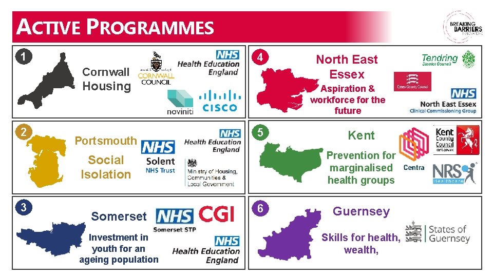 ACTIVE PROGRAMMES 1 4 Cornwall Housing 2 Portsmouth Aspiration & workforce for the future