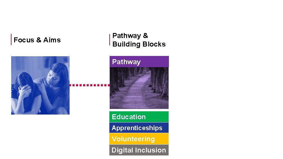 Focus & Aims Pathway & Building Blocks Pathway Education Apprenticeships Volunteering Digital Inclusion 