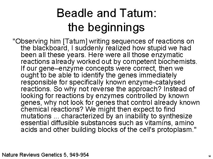 Beadle and Tatum: the beginnings "Observing him [Tatum] writing sequences of reactions on the