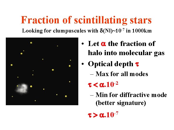 Fraction of scintillating stars Looking for clumpuscules with d(Nl)~10 -7 in 1000 km •