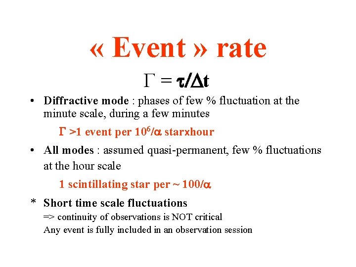  « Event » rate G = t/Dt • Diffractive mode : phases of