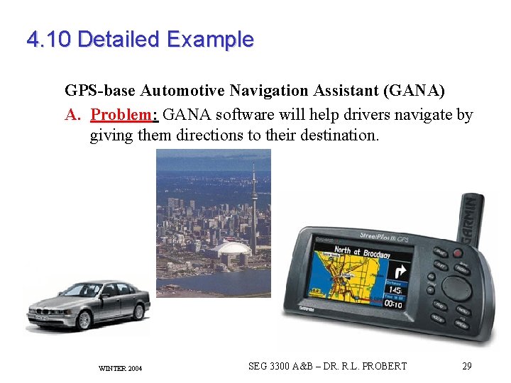 4. 10 Detailed Example GPS-base Automotive Navigation Assistant (GANA) A. Problem: GANA software will