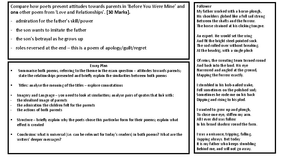 Compare how poets present attitudes towards parents in ‘Before You Were Mine’ and one