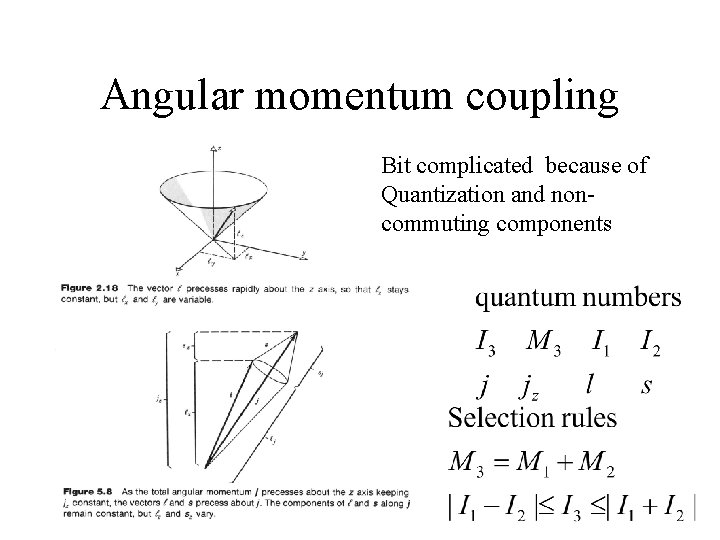 Angular momentum coupling Bit complicated because of Quantization and noncommuting components 