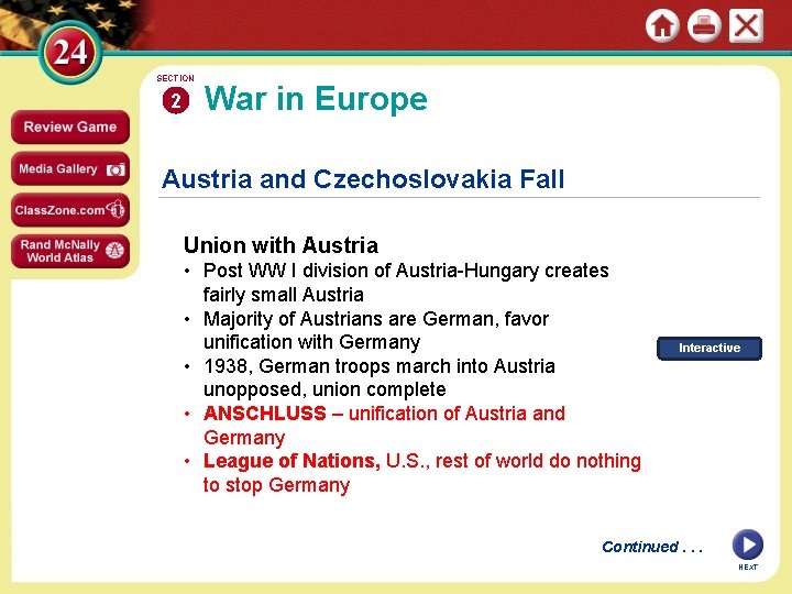 SECTION 2 War in Europe Austria and Czechoslovakia Fall Union with Austria • Post