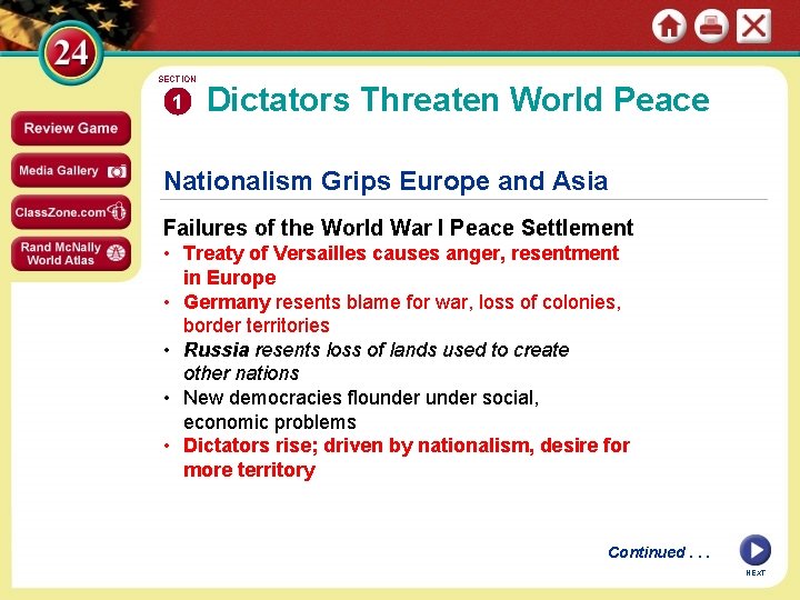 SECTION 1 Dictators Threaten World Peace Nationalism Grips Europe and Asia Failures of the