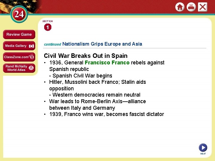 SECTION 1 continued Nationalism Grips Europe and Asia Civil War Breaks Out in Spain