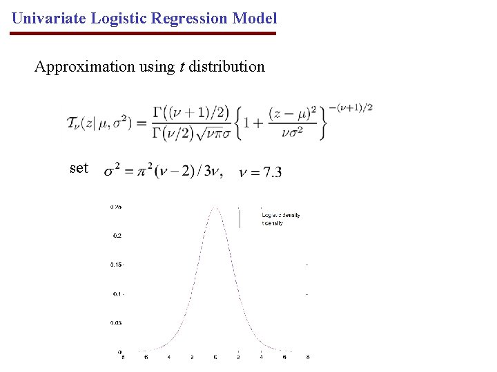 Univariate Logistic Regression Model Approximation using t distribution set 