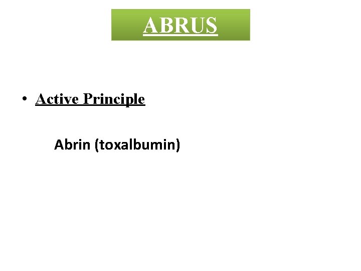 ABRUS • Active Principle Abrin (toxalbumin) 