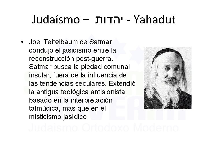 Judaísmo – יהדות - Yahadut • Joel Teitelbaum de Satmar condujo el jasidismo entre