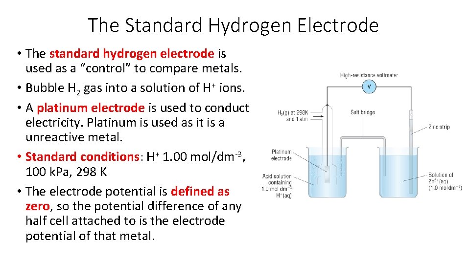 The Standard Hydrogen Electrode • The standard hydrogen electrode is used as a “control”