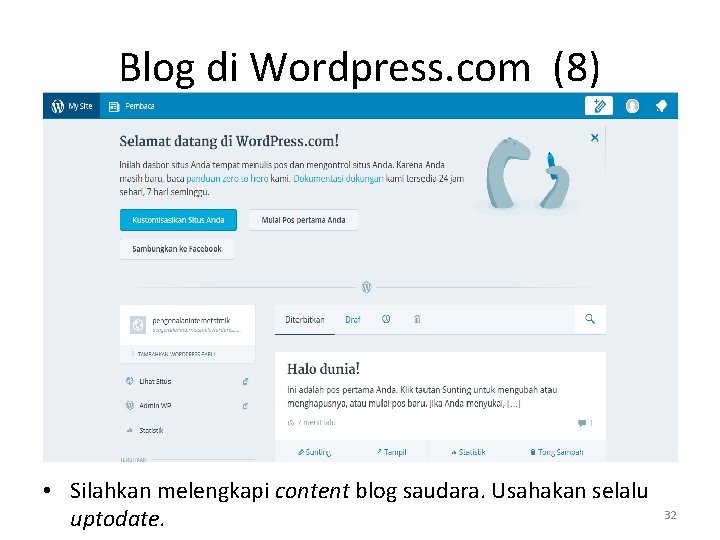 Blog di Wordpress. com (8) • Silahkan melengkapi content blog saudara. Usahakan selalu uptodate.