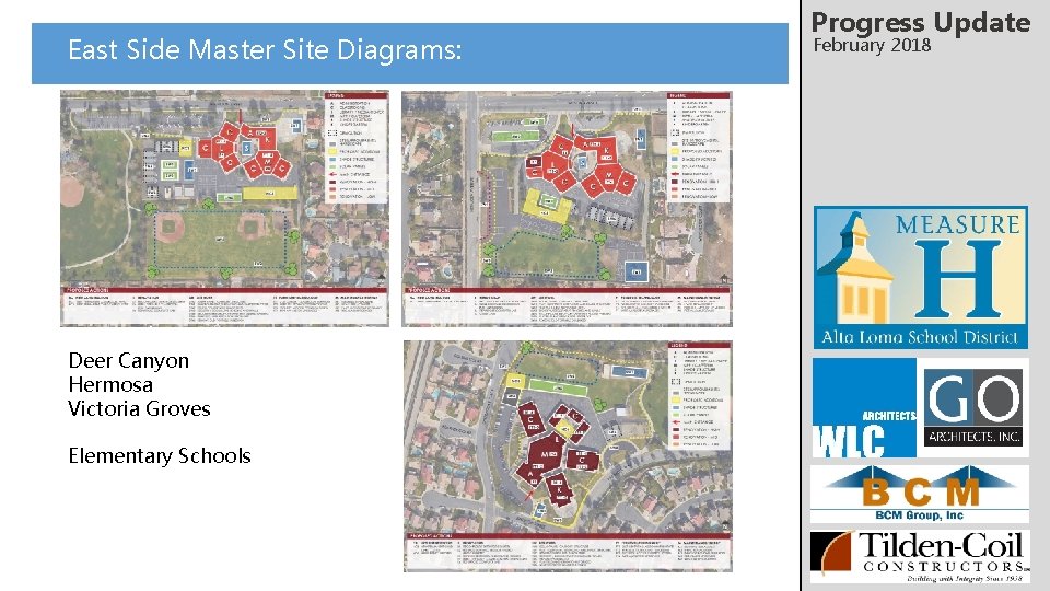 East Side Master Site Diagrams: Deer Canyon Hermosa Victoria Groves Elementary Schools Progress Update