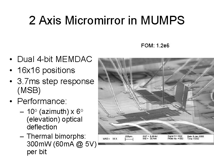 2 Axis Micromirror in MUMPS FOM: 1. 2 e 6 • Dual 4 -bit