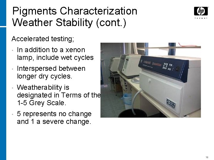 Pigments Characterization Weather Stability (cont. ) Accelerated testing; • In addition to a xenon