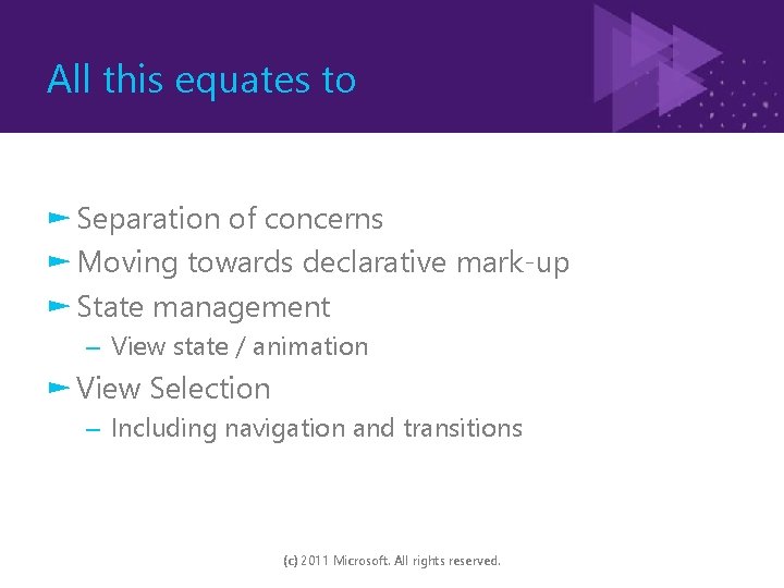 All this equates to ► Separation of concerns ► Moving towards declarative mark-up ►