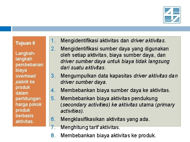 Tujuan 6 Langkahlangkah pembebanan biaya overhead pabrik ke produk dalam perhitungan harga pokok produk