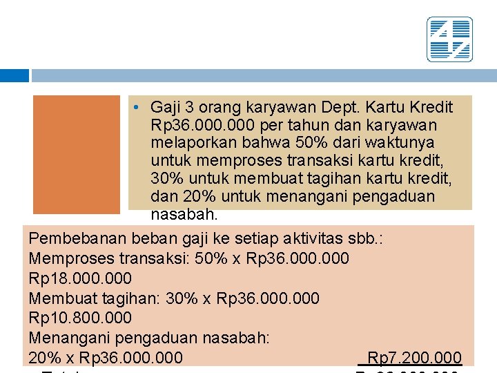  • Gaji 3 orang karyawan Dept. Kartu Kredit Rp 36. 000 per tahun
