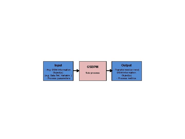 Input - Any GSIM Information Object(s) (e. g. Data Set, Variable ) - Process