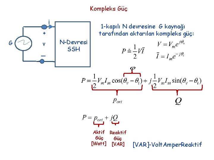 Kompleks Güç i 1 -kapılı N devresine G kaynağı tarafından aktarılan kompleks güç: +