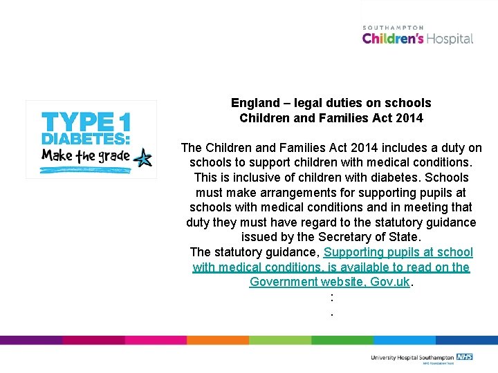 England – legal duties on schools Children and Families Act 2014 The Children and