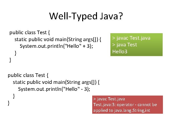 Well-Typed Java? public class Test { static public void main(String args[]) { System. out.