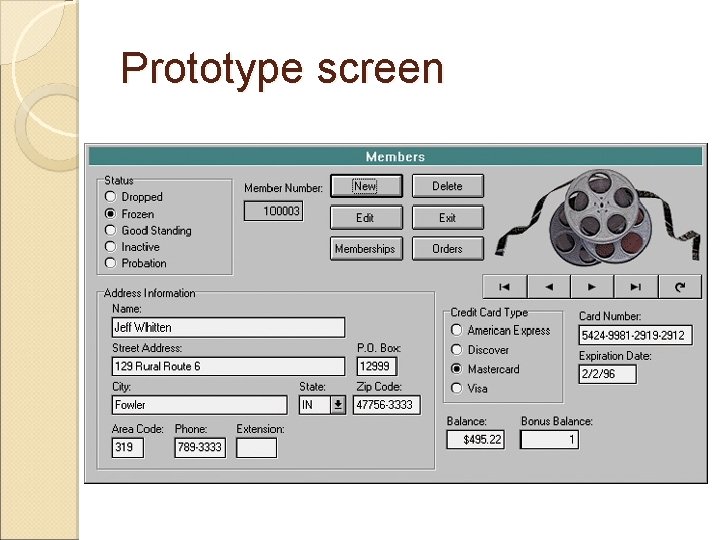 Prototype screen Prototype screen