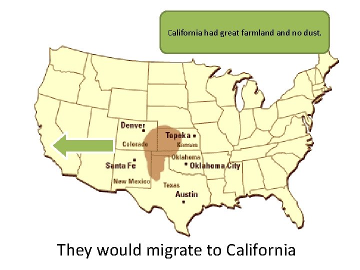 California had great farmland no dust. They would migrate to California 