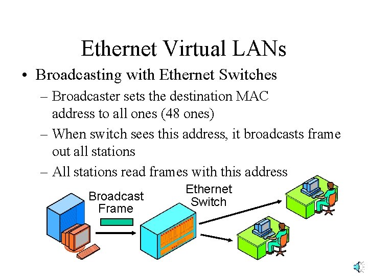 Ethernet Virtual LANs • Broadcasting with Ethernet Switches – Broadcaster sets the destination MAC