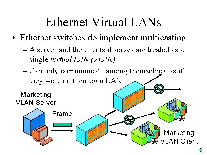 Ethernet Virtual LANs • Ethernet switches do implement multicasting – A server and the